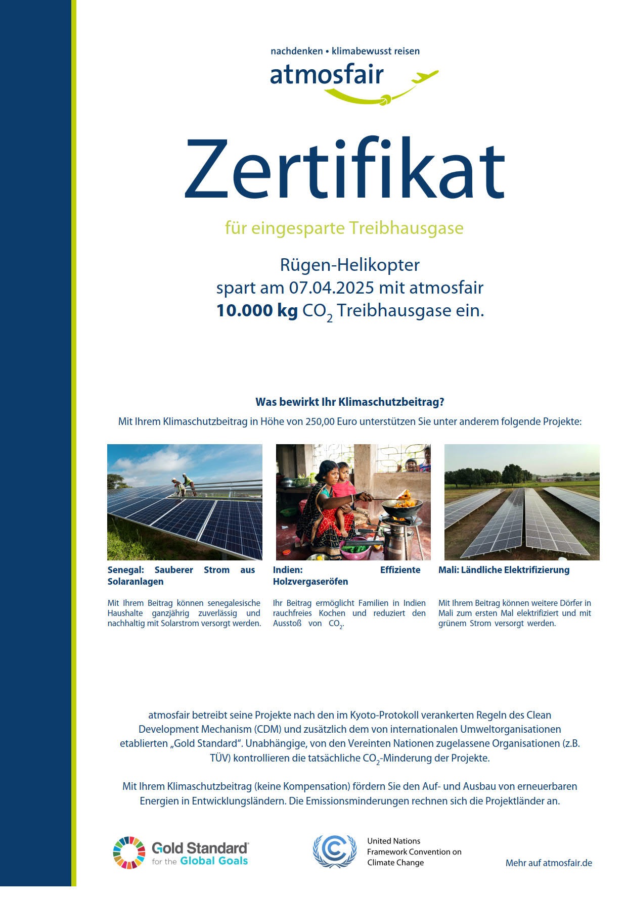 Zertifikat für CO2 Ausgleich